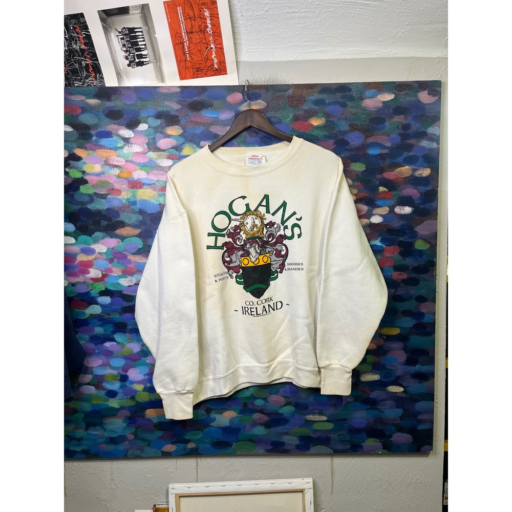 Vintage Healthknit Hogan's Ireland Co. Cork Sweatshirt Cream XL Pro Weight